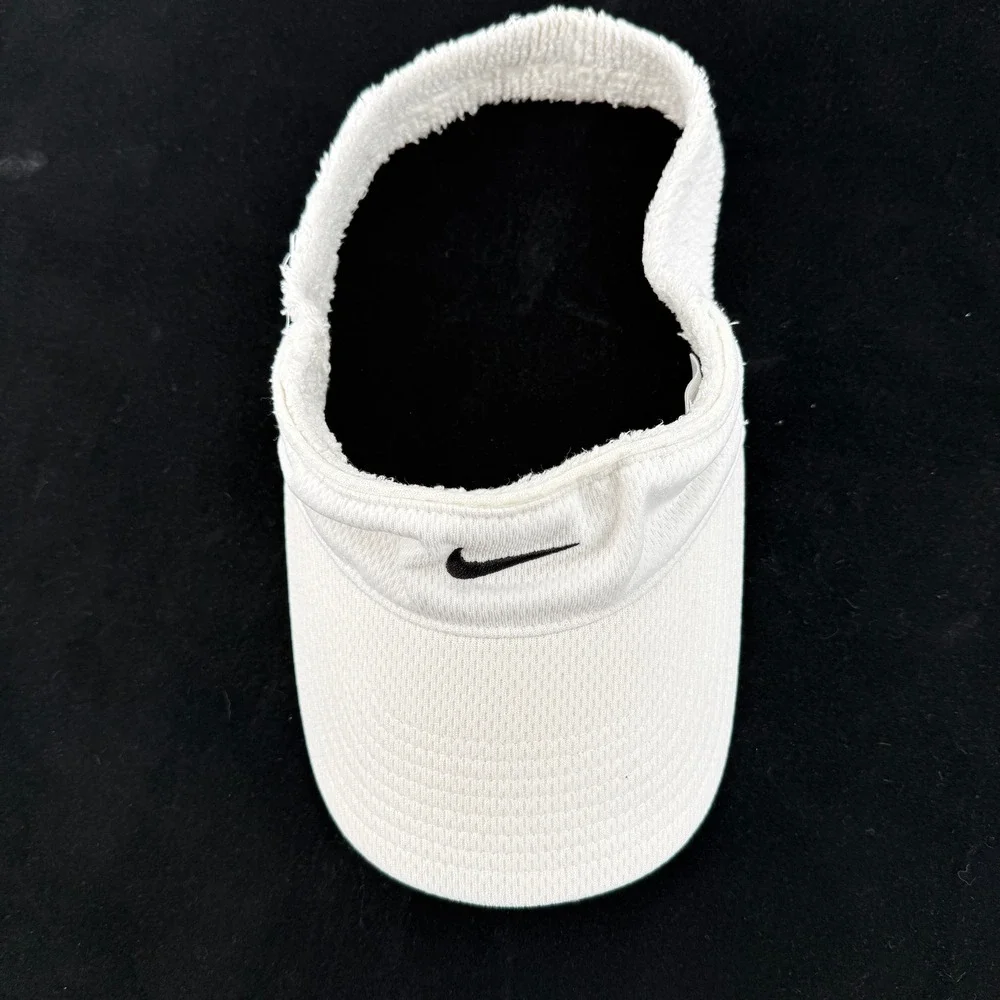 Y2K Nike Mesh Terry Cloth Visor Mens OS White Swoosh Logo Athletic Golf Tennis